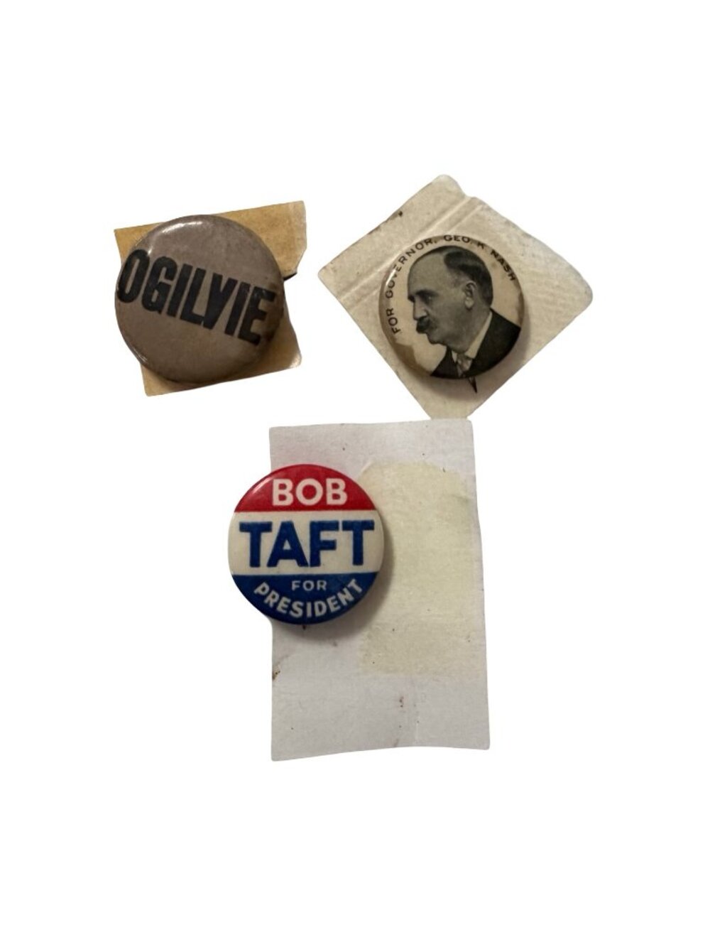 Lot of 3 Vintage Political Campaign Pinback Buttons Bob Taft Ogilvie George Nash